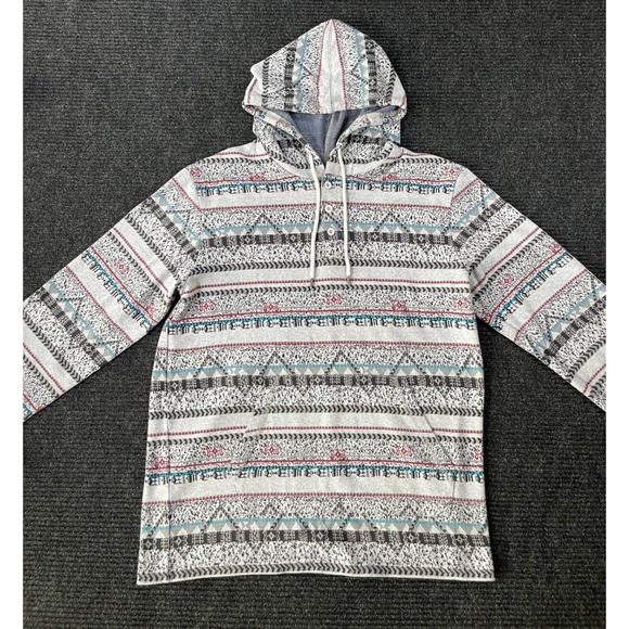 Other - Southwestern Geometric Fair Isle Henley Hoodie Grey Blue Red Tribal Knit XL